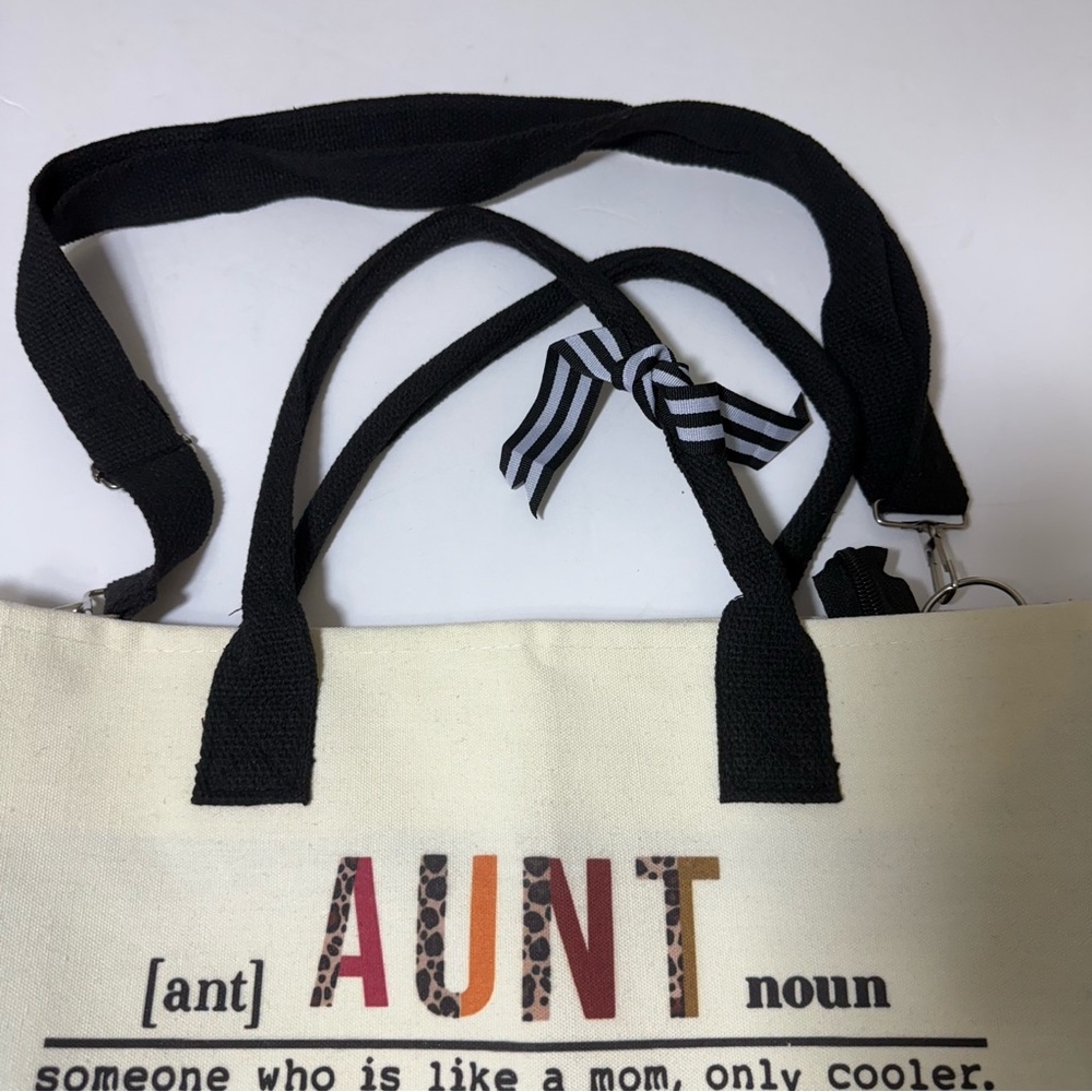 Women’s Black and White Tote Bag with Aunt Definition - Picture 4 of 16